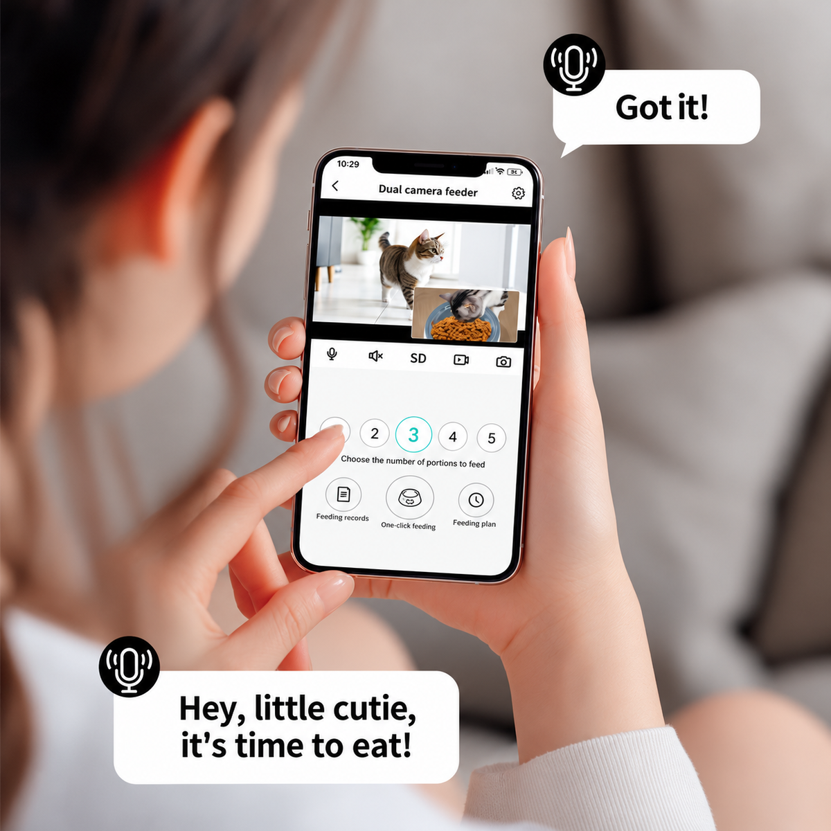 Dual Camera Automatic Pet Feeder with ABS Hopper and App Timed Feeding for Cats