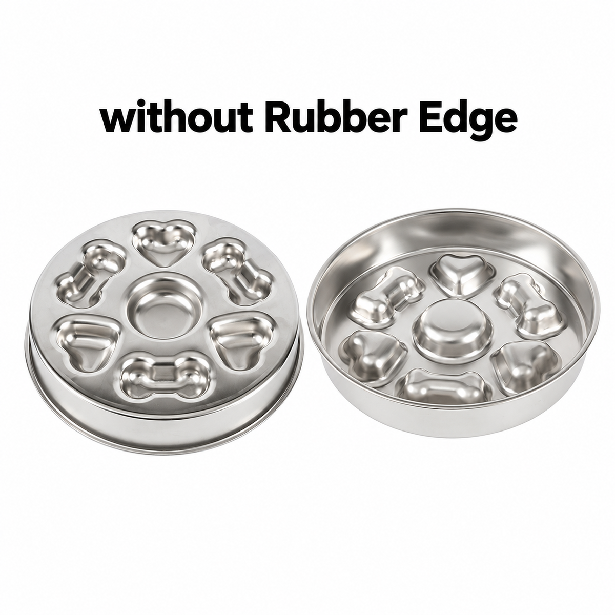 25 cm Stainless Steel Slow Feeder Dog Bowl with Bone and Heart Pockets