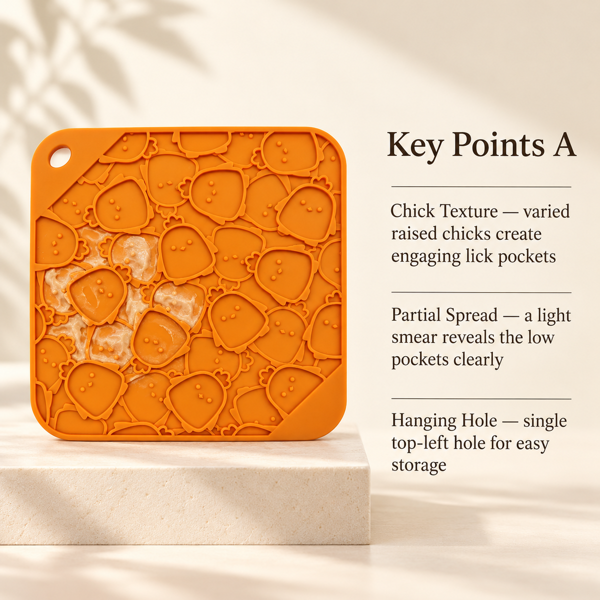Chicken Embossed Silicone Lick Mat Slow Feeder for Dogs and Cats 195 mm Square