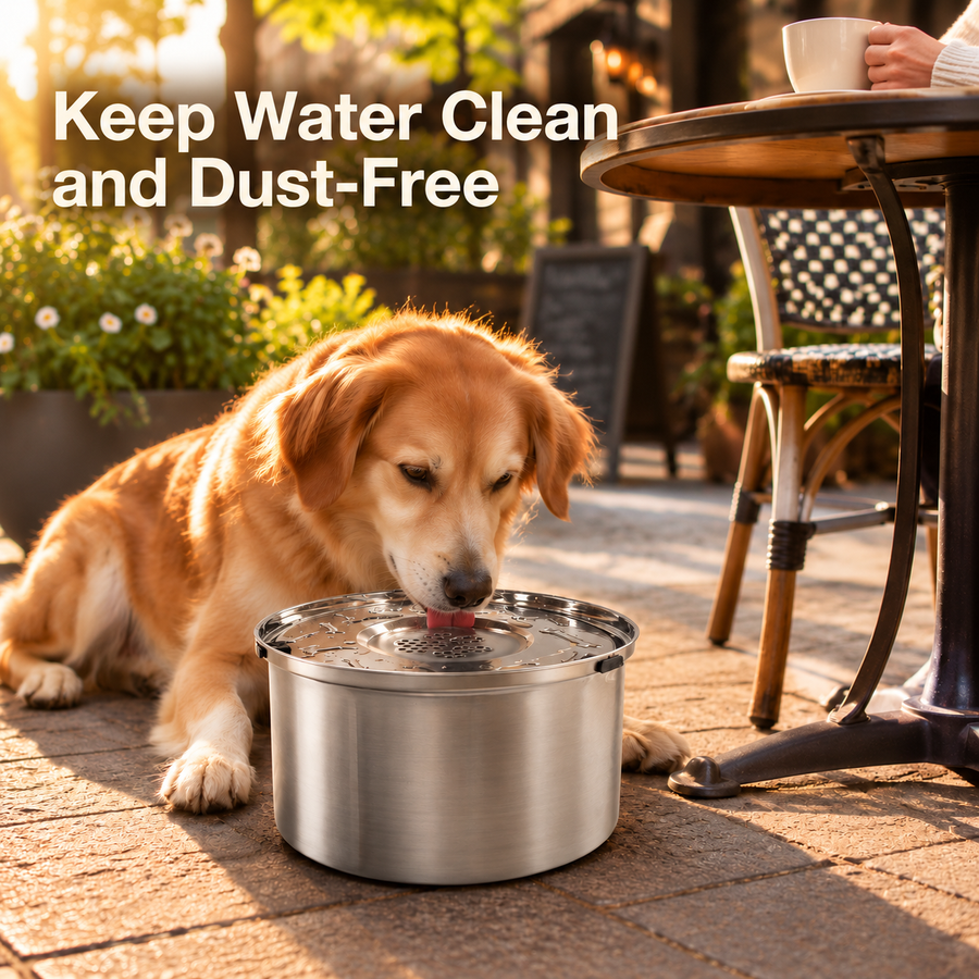 3.3L Stainless Steel Floating Dog Water Bowl with Detachable Anti-Dust Lid