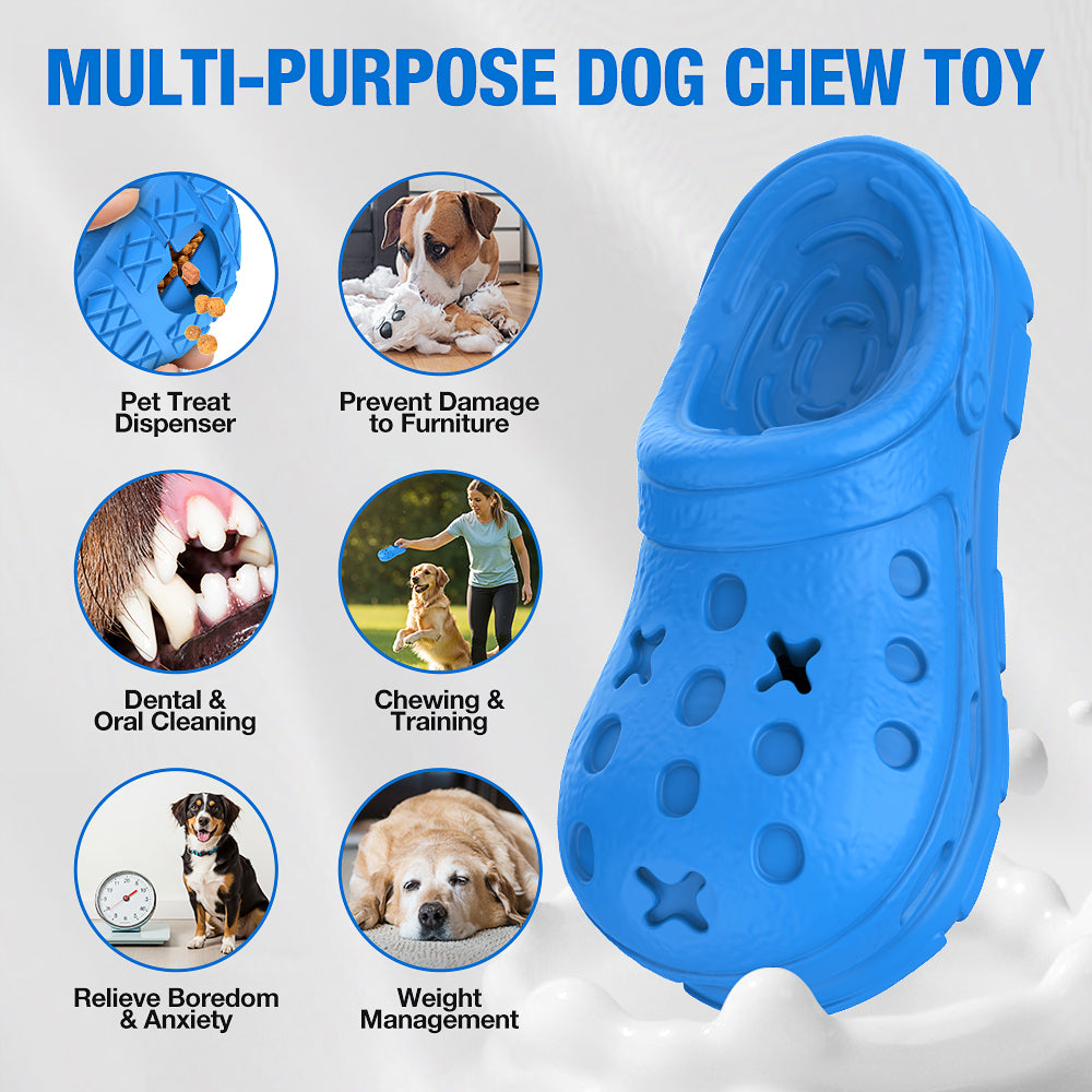 Juguete masticable de caucho natural en forma de zapatilla para perros con cavidad dispensadora de premios