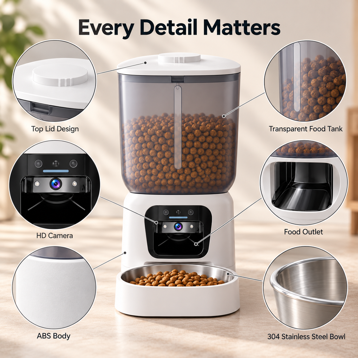 Comedero automático inteligente para mascotas con cámara HD y control por aplicación para gatos y perros