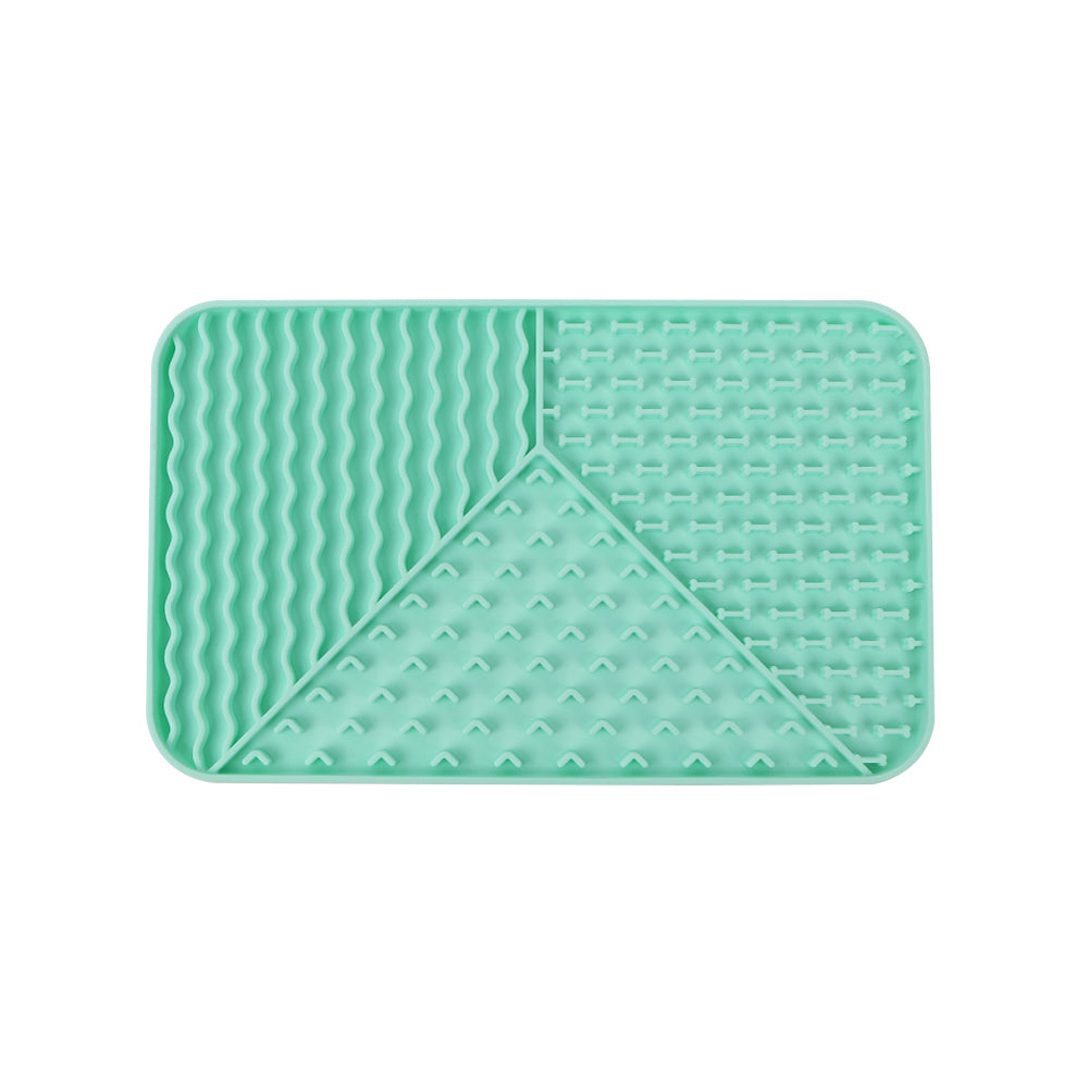 Rectangular 3-Section Textured Silicone Lick Mat with Suction Base for Dogs and Cats