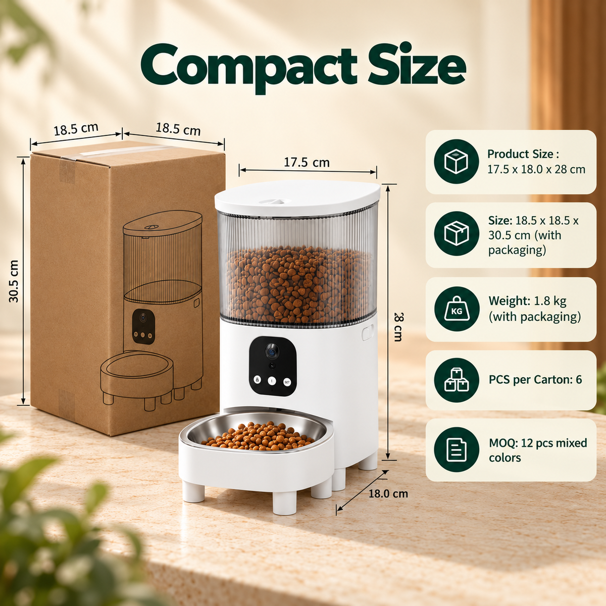 Dual Camera Automatic Pet Feeder with ABS Hopper and App Timed Feeding for Cats