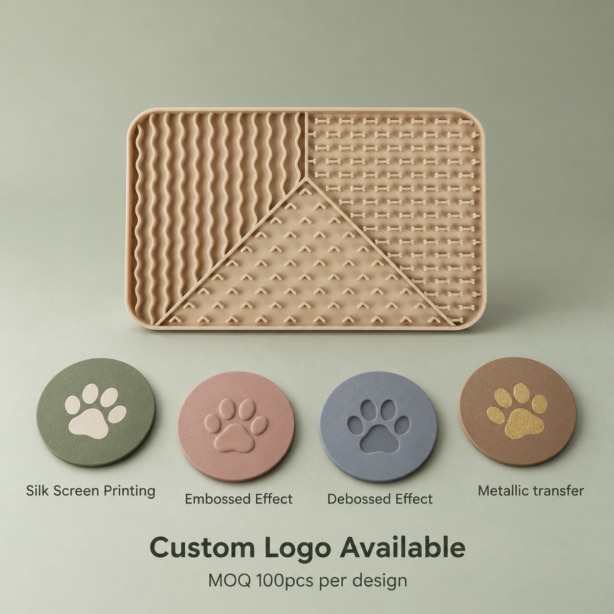 Rectangular 3-Section Textured Silicone Lick Mat with Suction Base for Dogs and Cats