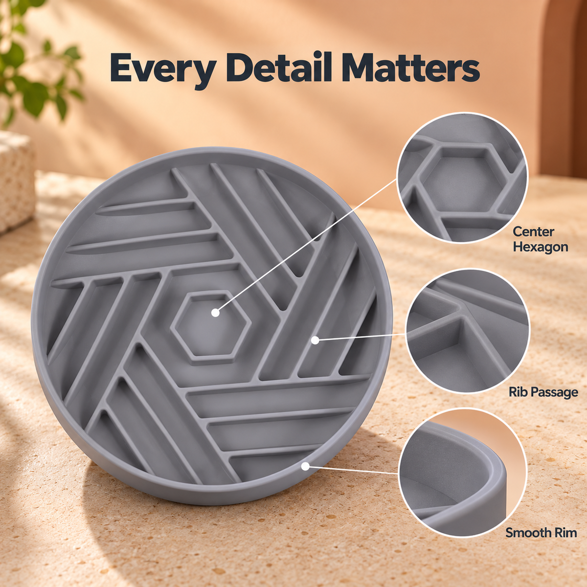 Hexagonal Silicone Slow Feeder Dog Bowl 190 mm Maze Bowl for Wet and Dry Food