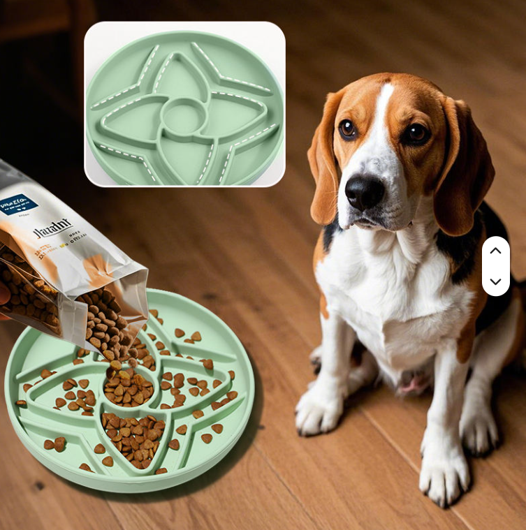 Comedero lento de silicona con diseño floral para perros, plato redondo de 190 mm para comida húmeda y seca