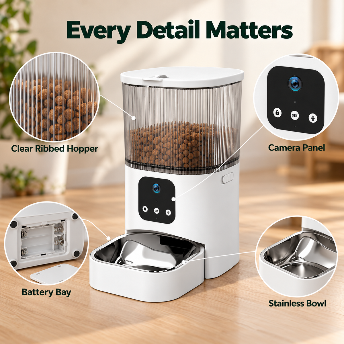 Automatic Pet Feeder with 4MPSingle Camere Dual Camera and App Control for Cats and Dogs