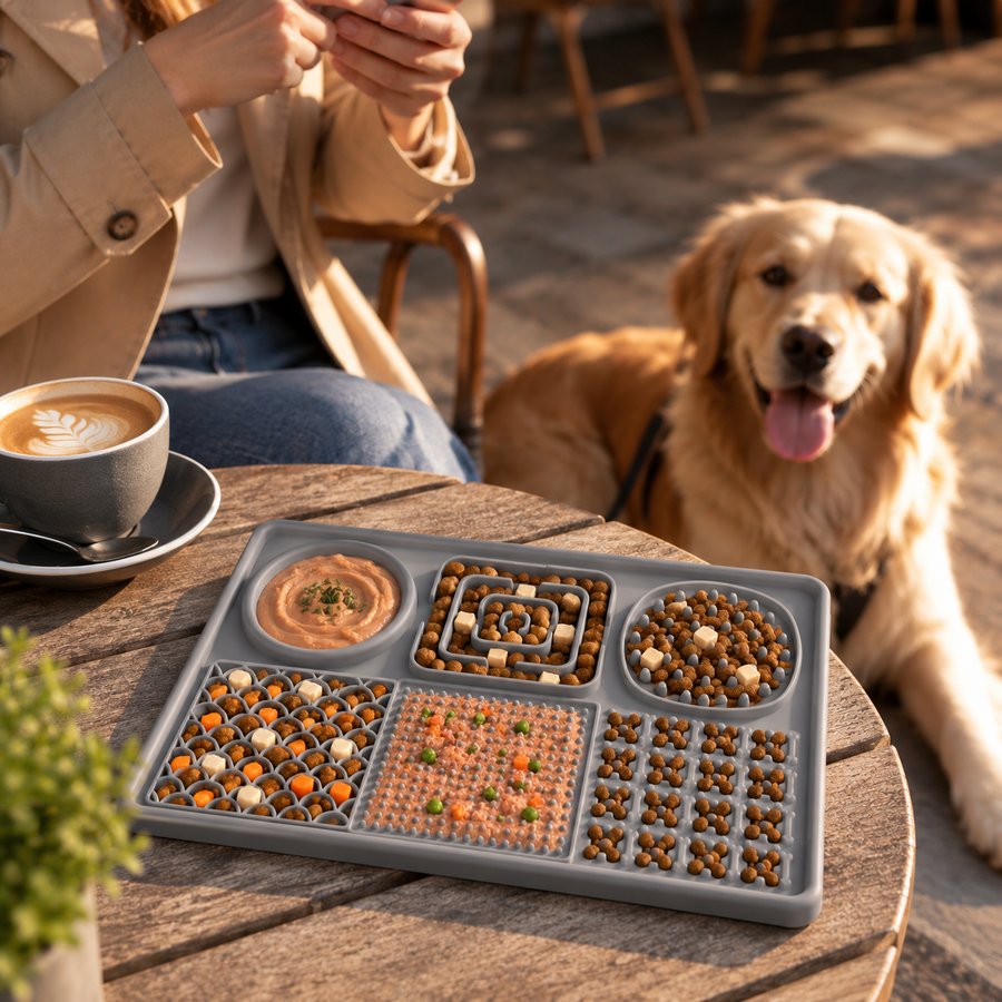6-in-1 Silicone Slow Feeder Mat for Dogs with Water Bowl 305mm