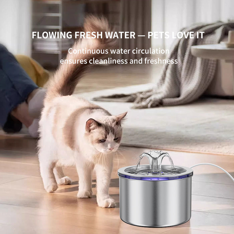 2.2L (74 oz) Stainless Steel Cat Water Fountain with Flower Spray and Dual Power Supply