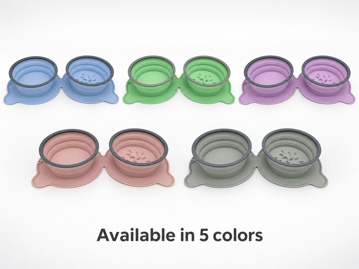 Comedero doble plegable de silicona con sistema de alimentación lenta para gatos y perros