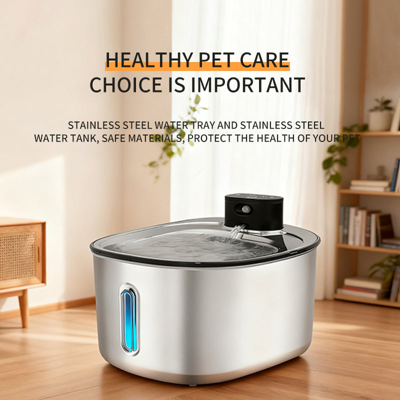 Wireless Stainless Steel Pet Water Fountain 4L with Motion Sensor for Cats and Dogs