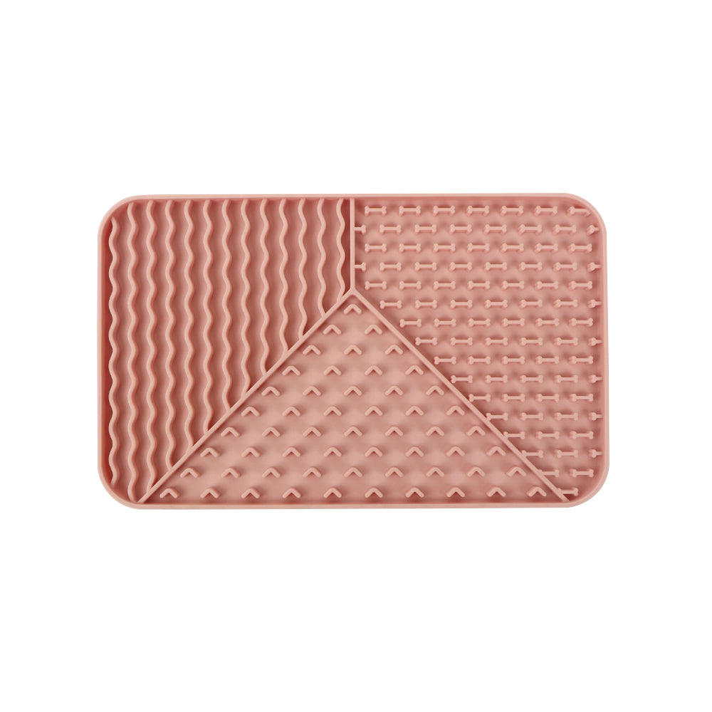 Rectangular 3-Section Textured Silicone Lick Mat with Suction Base for Dogs and Cats