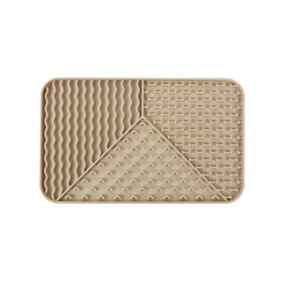 Rectangular 3-Section Textured Silicone Lick Mat with Suction Base for Dogs and Cats