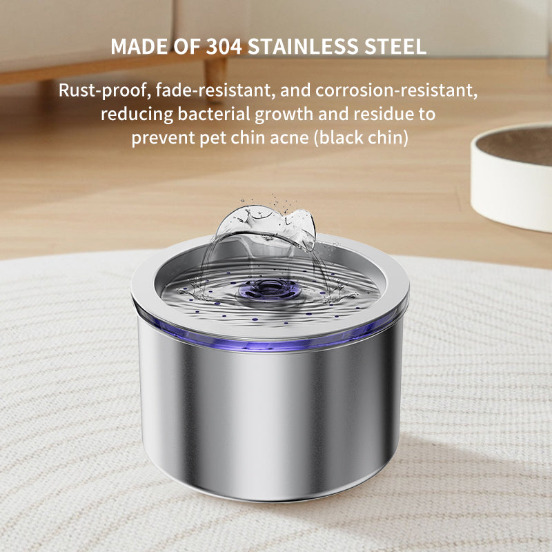 2.2L (74 oz) Stainless Steel Cat Water Fountain with Flower Spray and Dual Power Supply