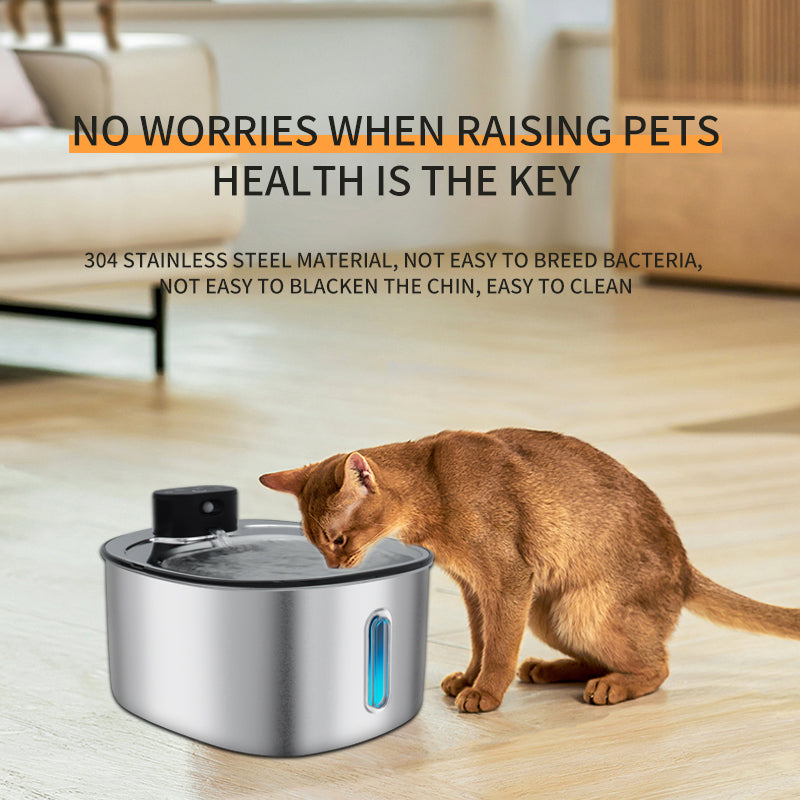 Wireless Stainless Steel Pet Water Fountain 4L with Motion Sensor for Cats and Dogs