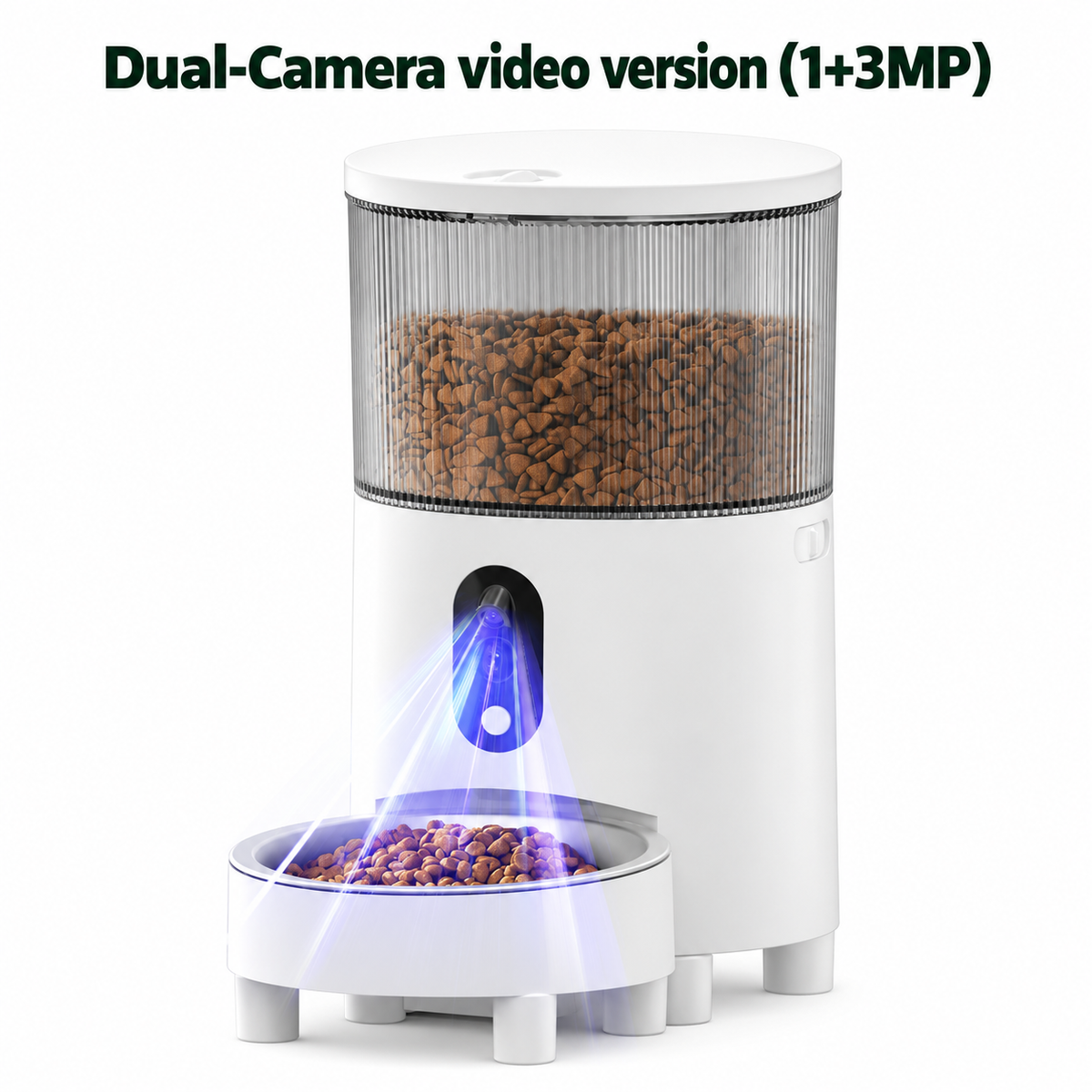 Dual Camera Automatic Pet Feeder with ABS Hopper and App Timed Feeding for Cats