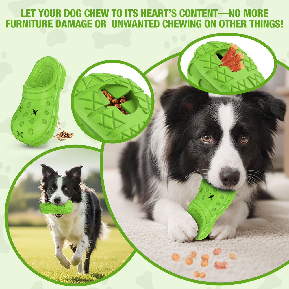 Juguete masticable de caucho natural en forma de zapatilla para perros con cavidad dispensadora de premios