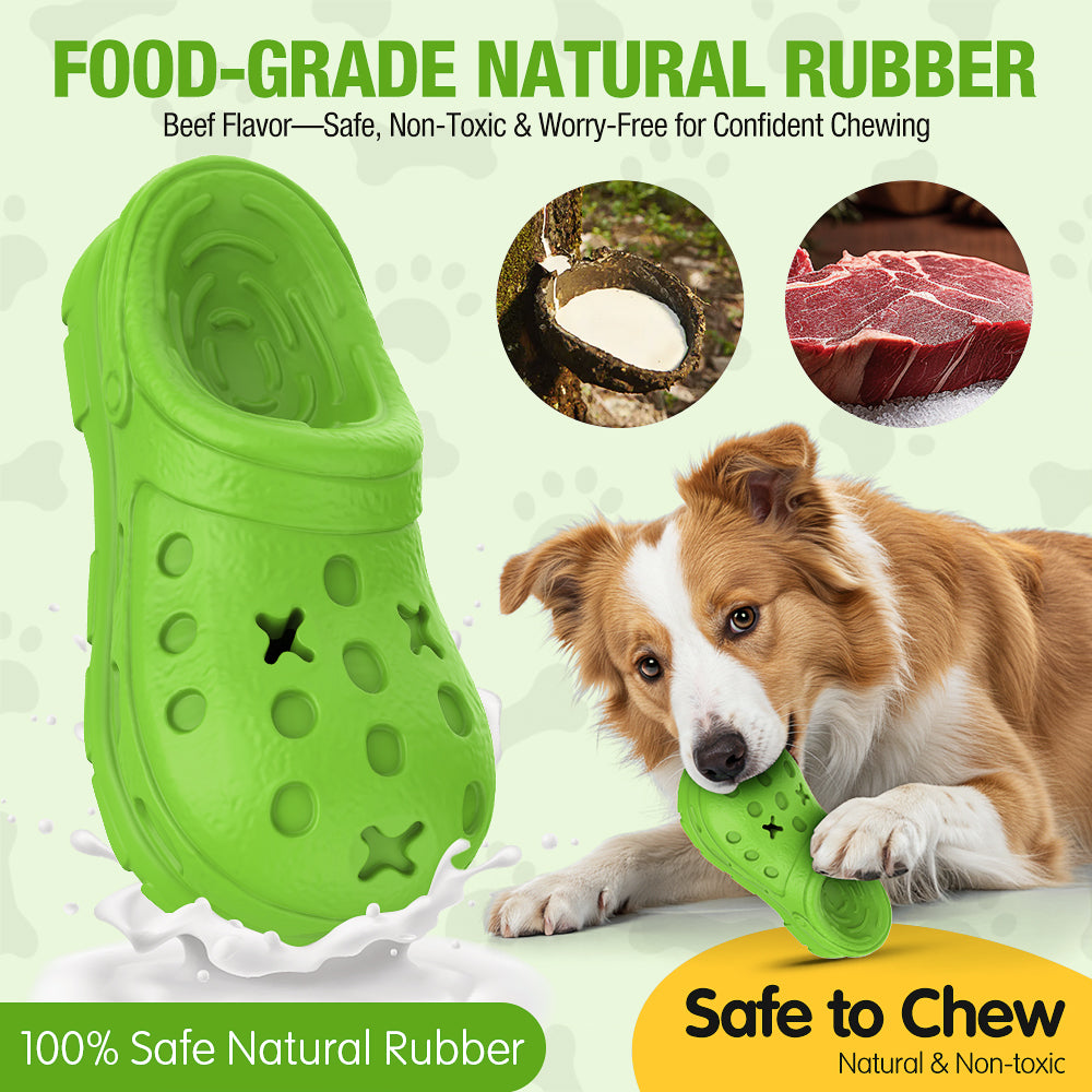 Juguete masticable de caucho natural en forma de zapatilla para perros con cavidad dispensadora de premios