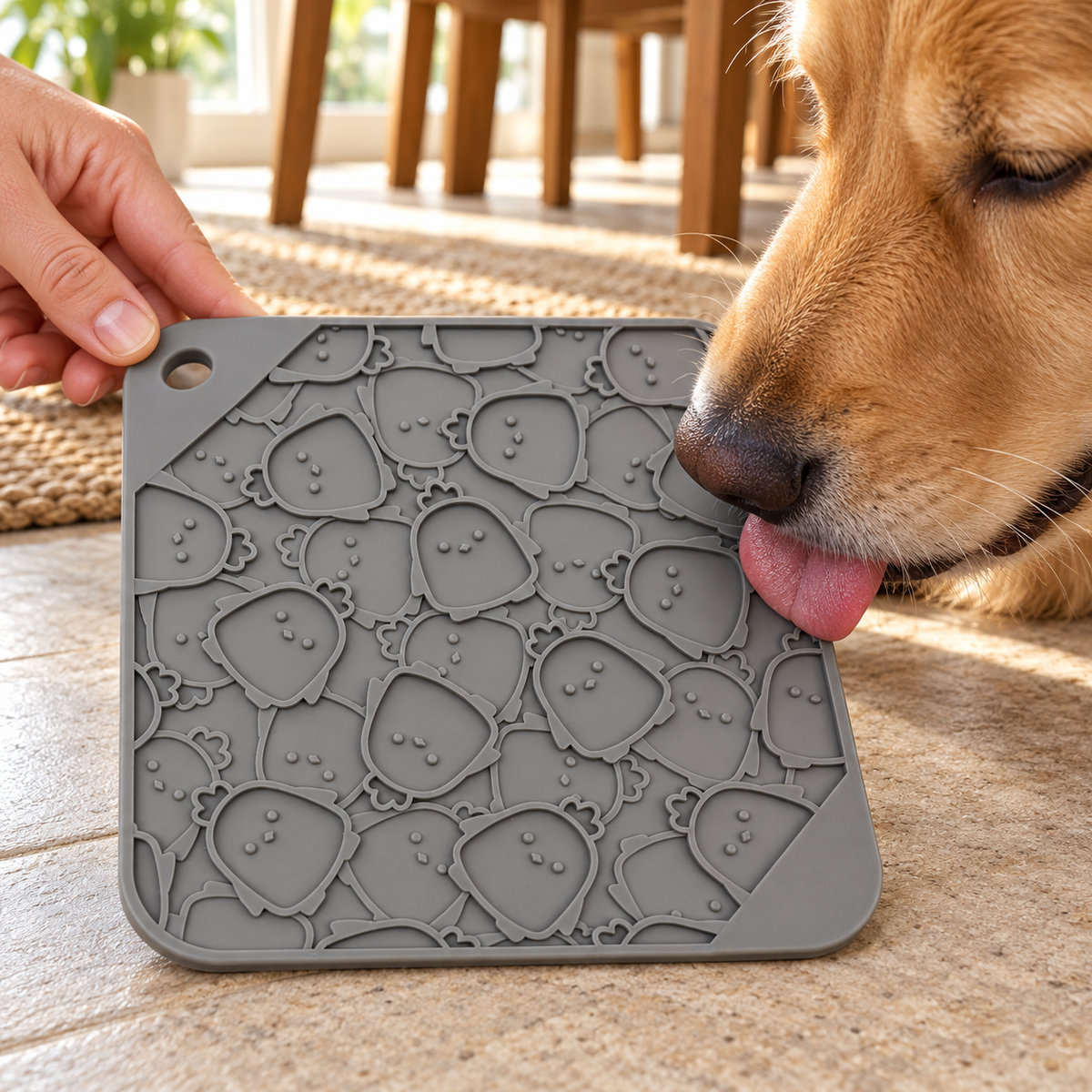 Chicken Embossed Silicone Lick Mat Slow Feeder for Dogs and Cats 195 mm Square