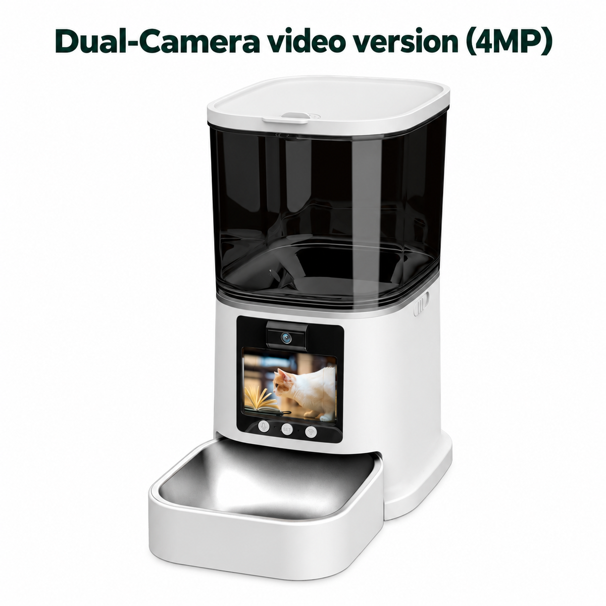 Automatic Cat Feeder with Pan Tilt Camera and Video Screen for Cats and Dogs