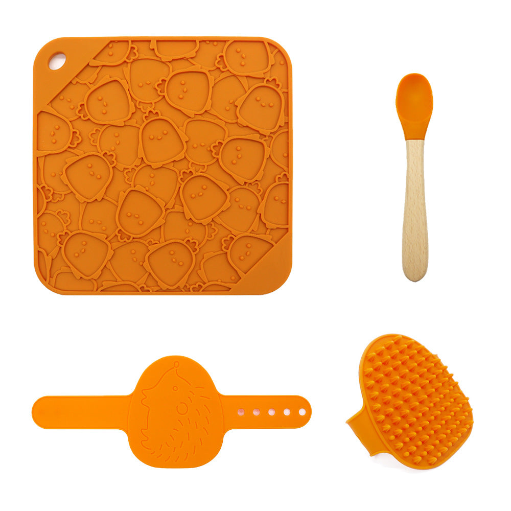 Dog Bath Lick Mat Kit with Suction Cups, Bath Brush and Silicone Spoon