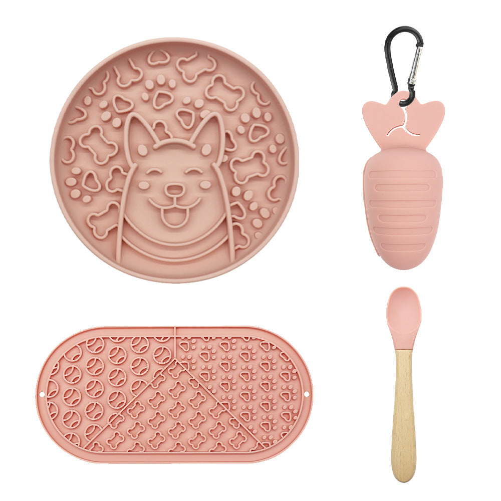 Silicone Slow Feeder Plate and Lick Mat 4-Piece Outdoor Dog Feeding Set