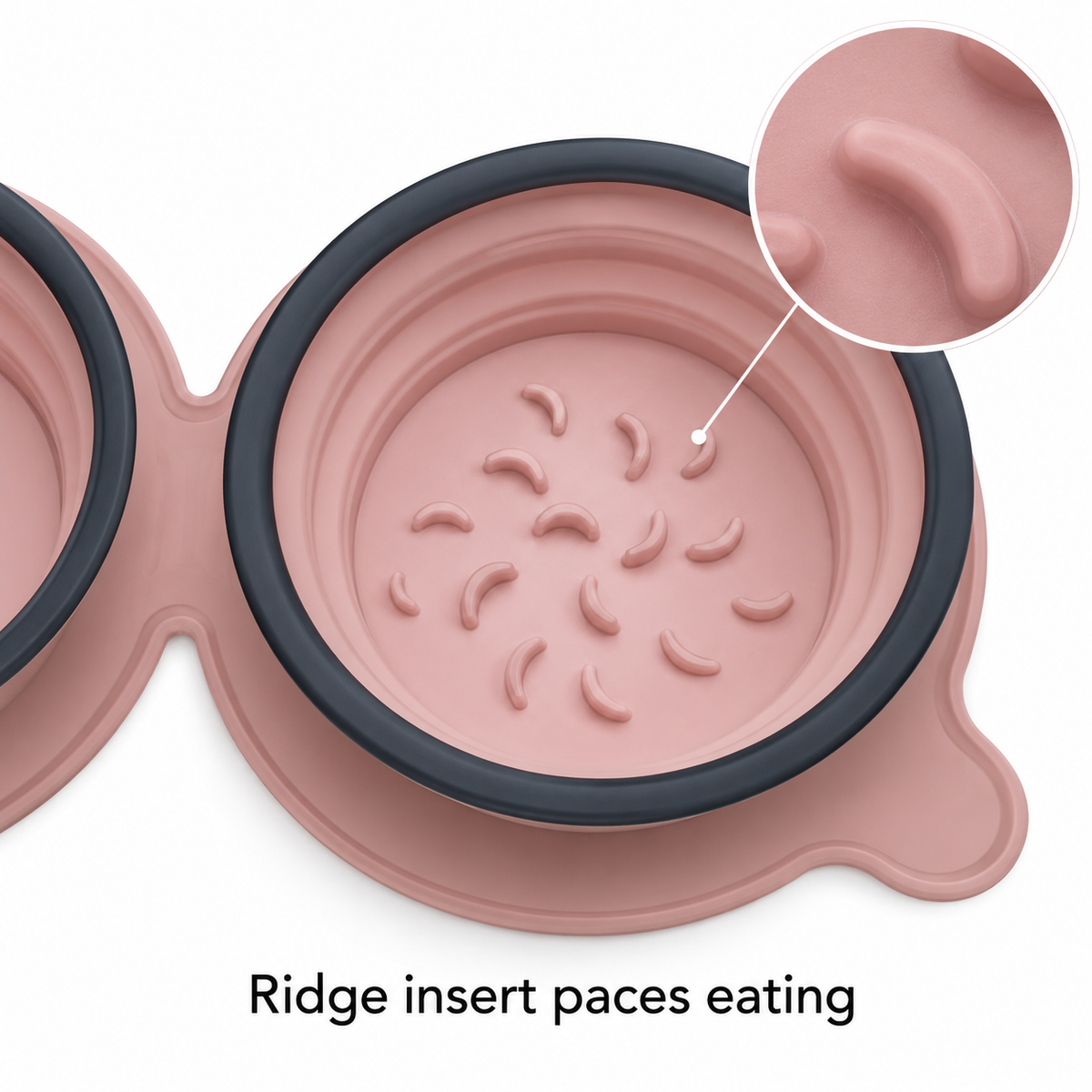 Comedero doble plegable de silicona con sistema de alimentación lenta para gatos y perros