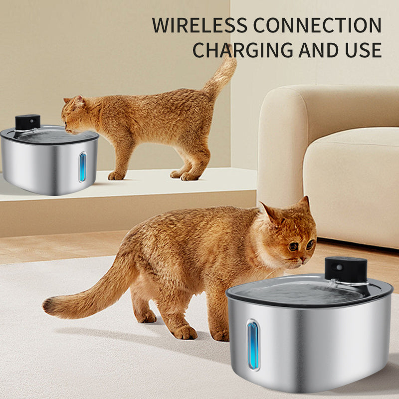 Wireless Stainless Steel Pet Water Fountain 4L with Motion Sensor for Cats and Dogs