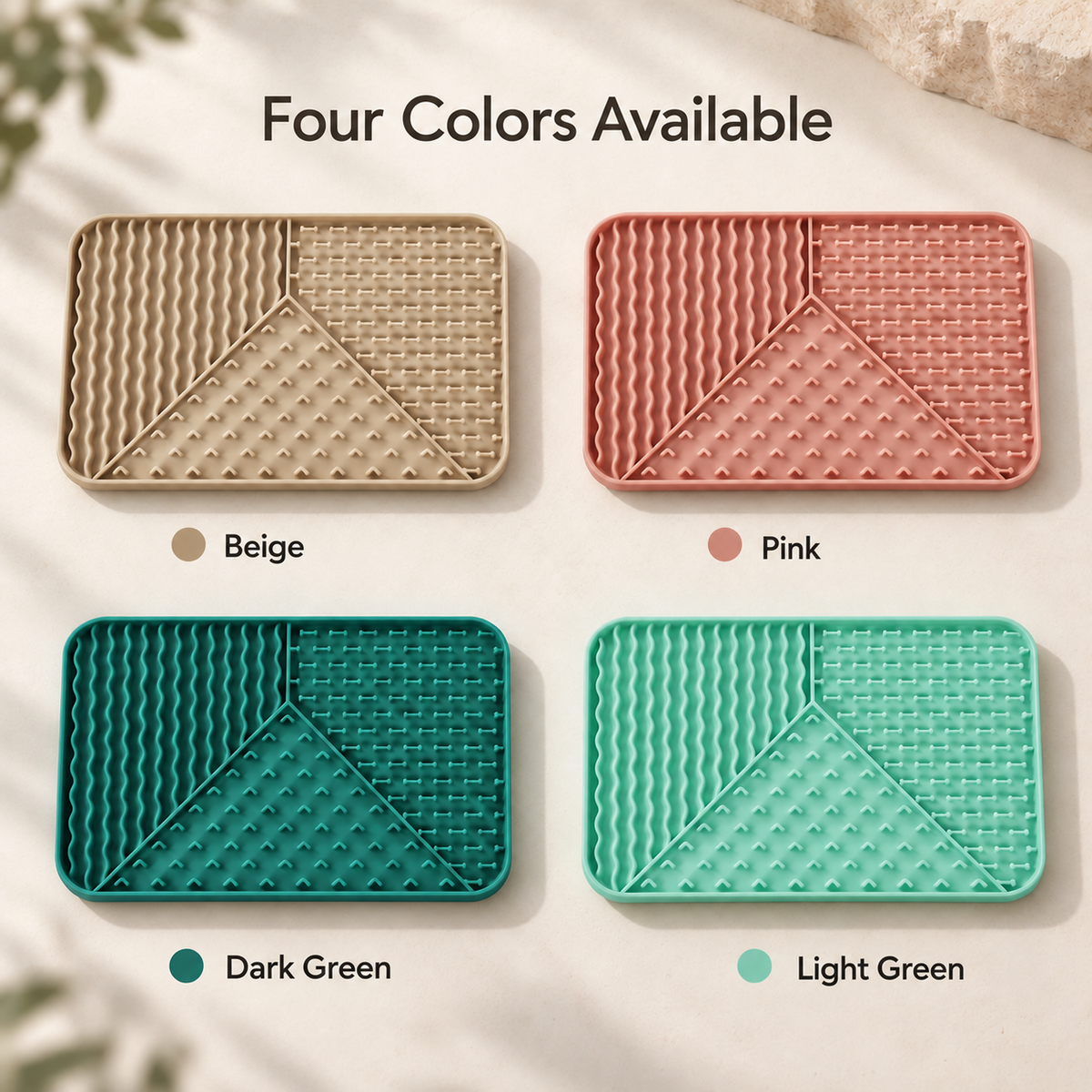 Rectangular 3-Section Textured Silicone Lick Mat with Suction Base for Dogs and Cats