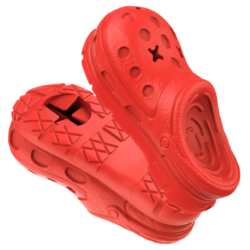 Juguete masticable de caucho natural en forma de zapatilla para perros con cavidad dispensadora de premios