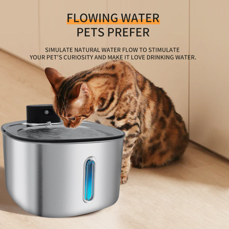Wireless Stainless Steel Pet Water Fountain 4L with Motion Sensor for Cats and Dogs