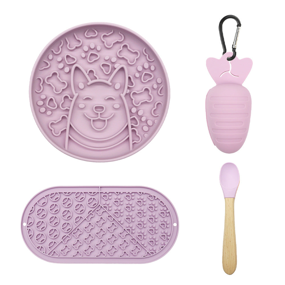 Silicone Slow Feeder Plate and Lick Mat 4-Piece Outdoor Dog Feeding Set