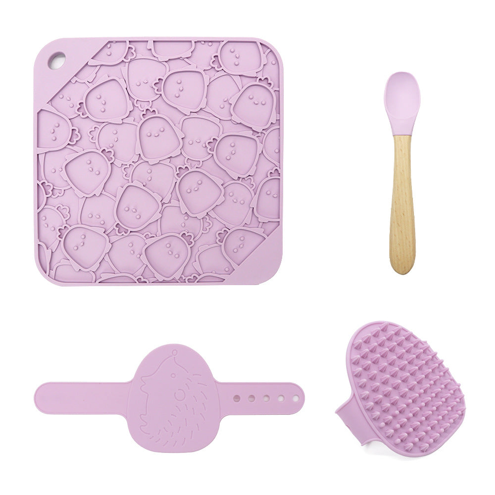 Dog Bath Lick Mat Kit with Suction Cups, Bath Brush and Silicone Spoon