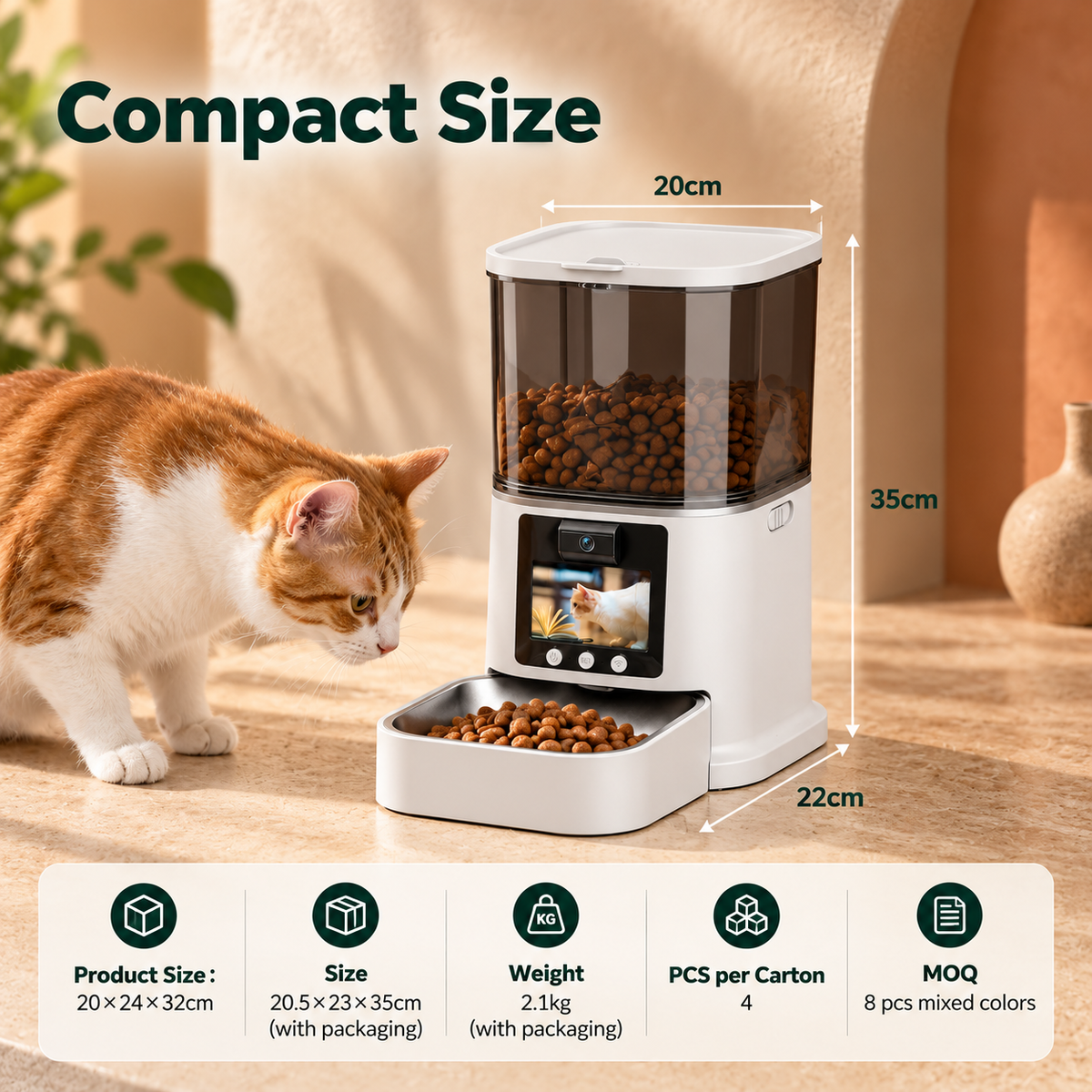 Automatic Cat Feeder with Pan Tilt Camera and Video Screen for Cats and Dogs