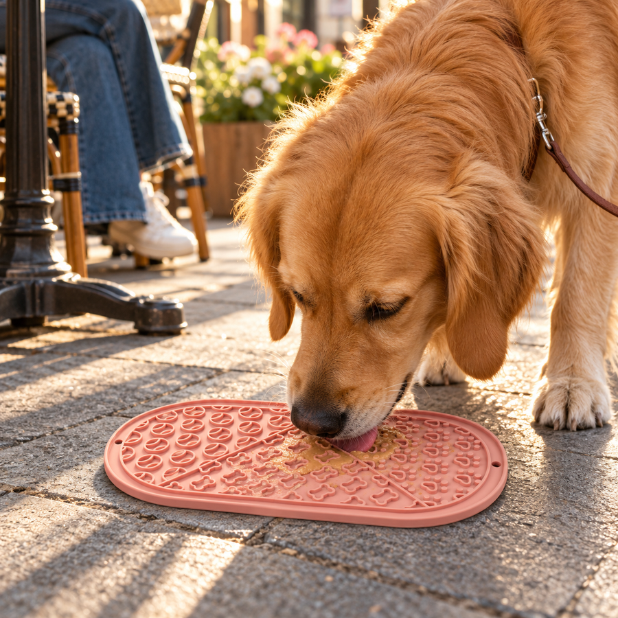 Oval Silicone Lick Mat Slow Feeder with Zoned Bone and Ring Textures for Dogs and Cats