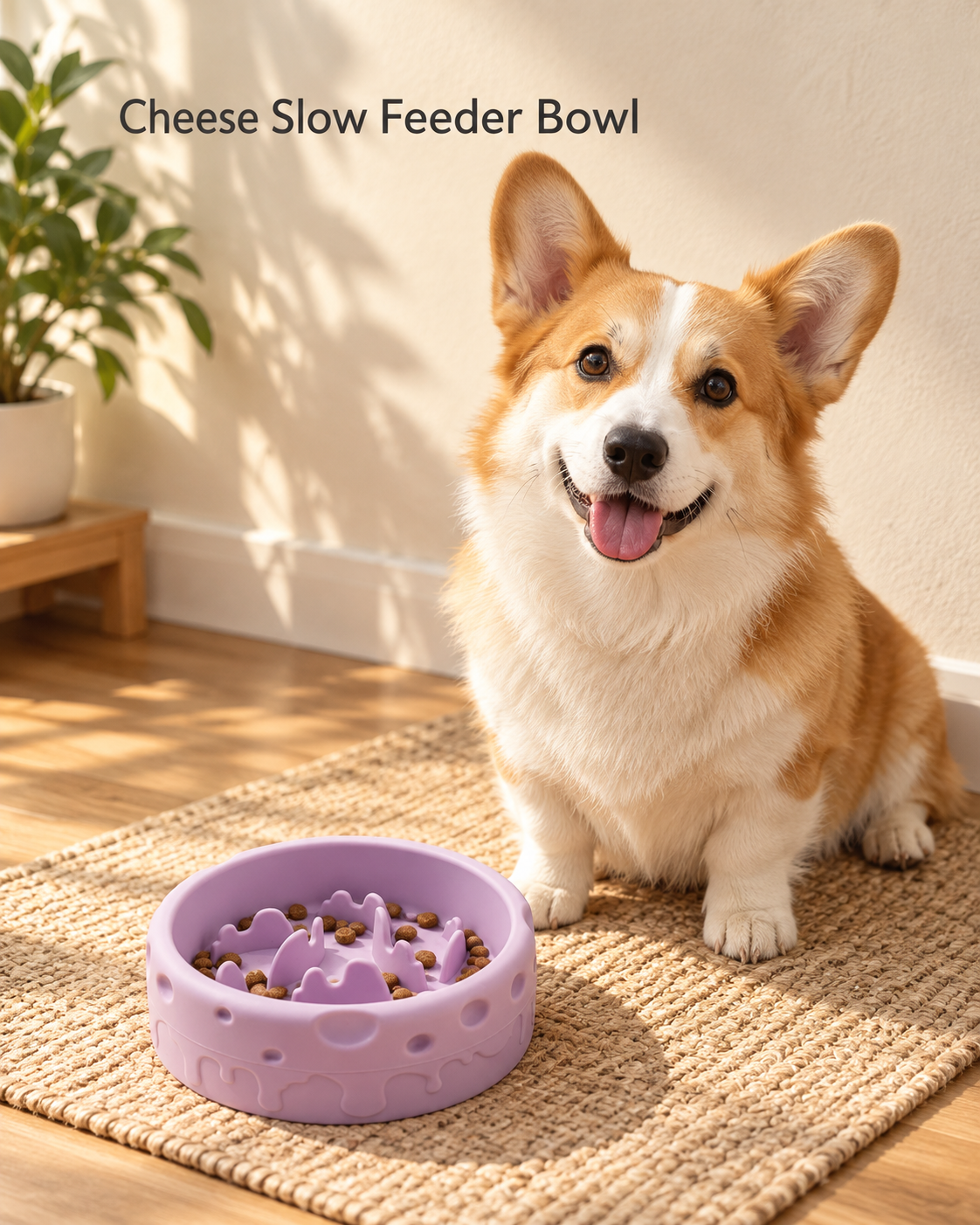 Comedero lento de silicona para perros y gatos con diseño de queso e interior estriado