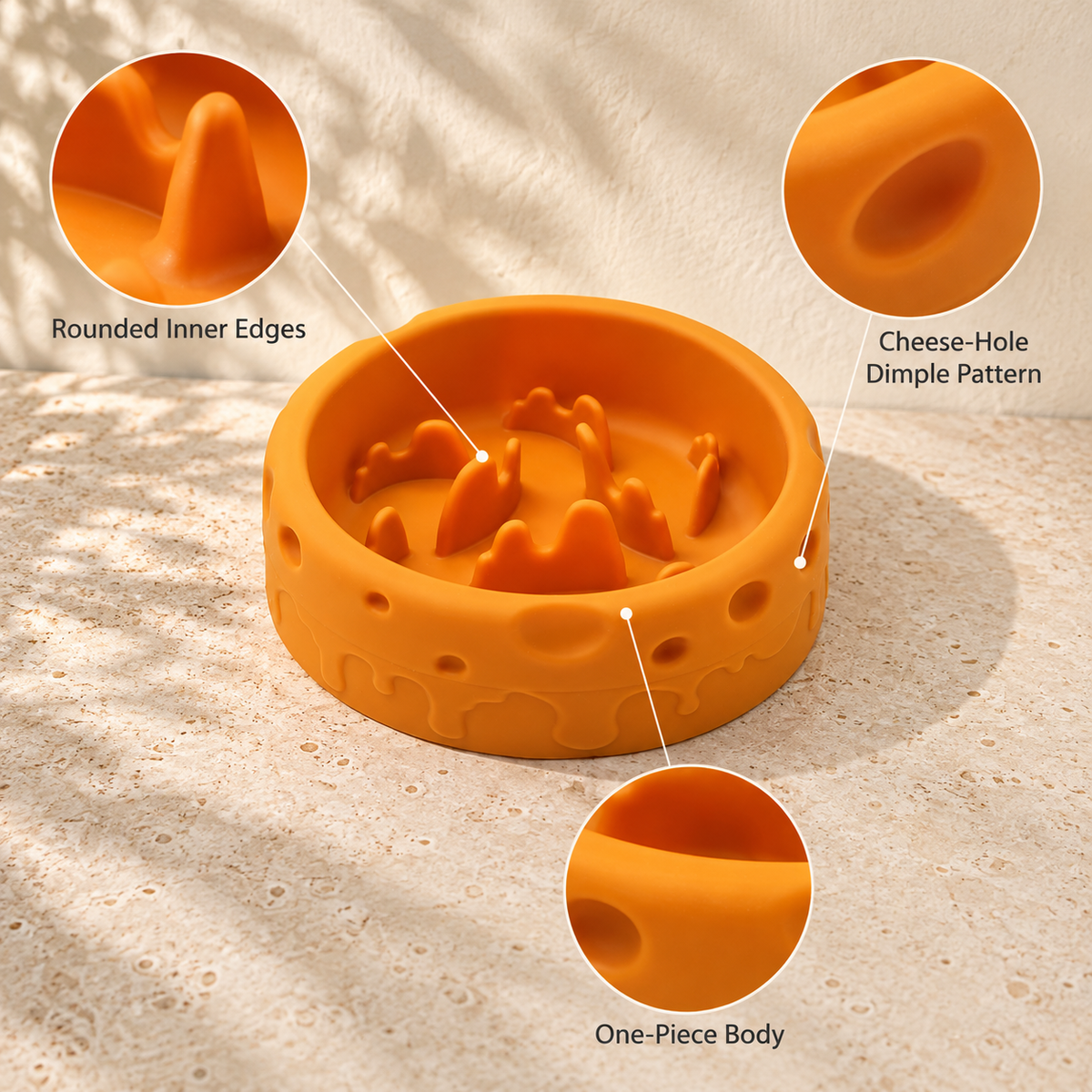 Comedero lento de silicona para perros y gatos con diseño de queso e interior estriado