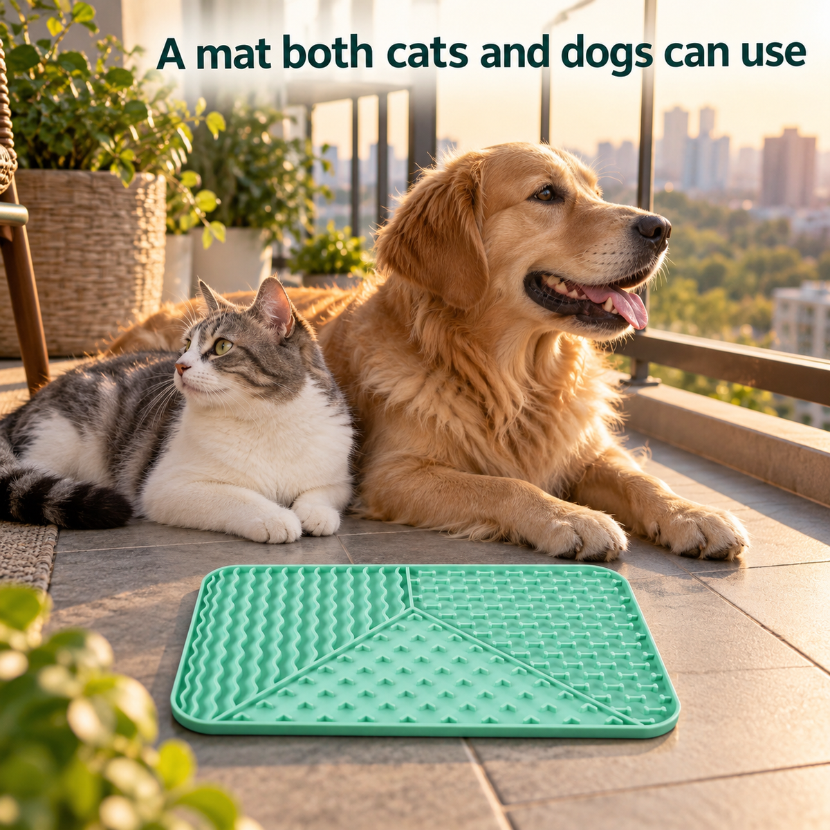 Rectangular 3-Section Textured Silicone Lick Mat with Suction Base for Dogs and Cats