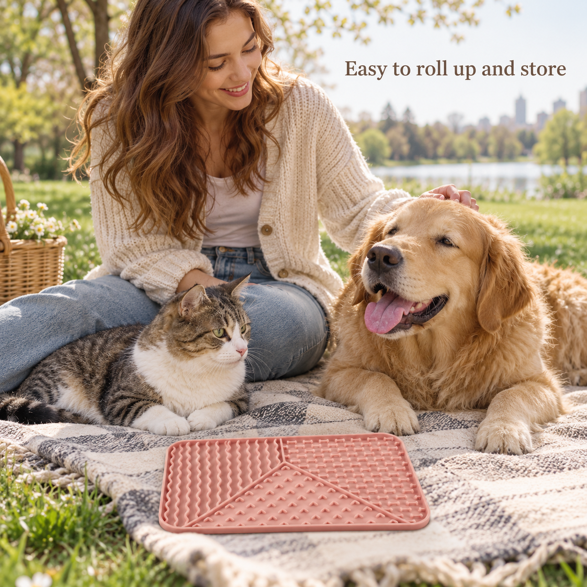 Rectangular 3-Section Textured Silicone Lick Mat with Suction Base for Dogs and Cats