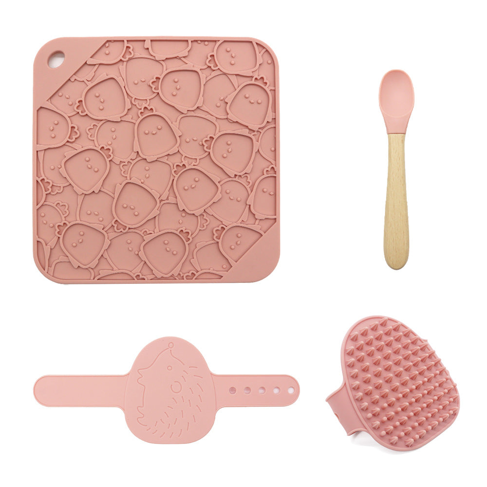 Dog Bath Lick Mat Kit with Suction Cups, Bath Brush and Silicone Spoon