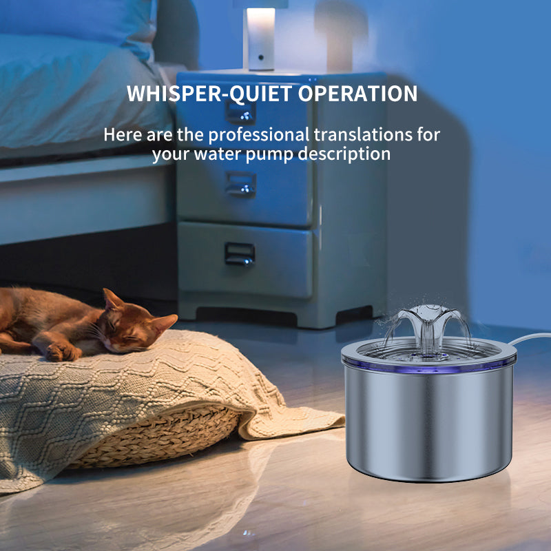 2.2L (74 oz) Stainless Steel Cat Water Fountain with Flower Spray and Dual Power Supply