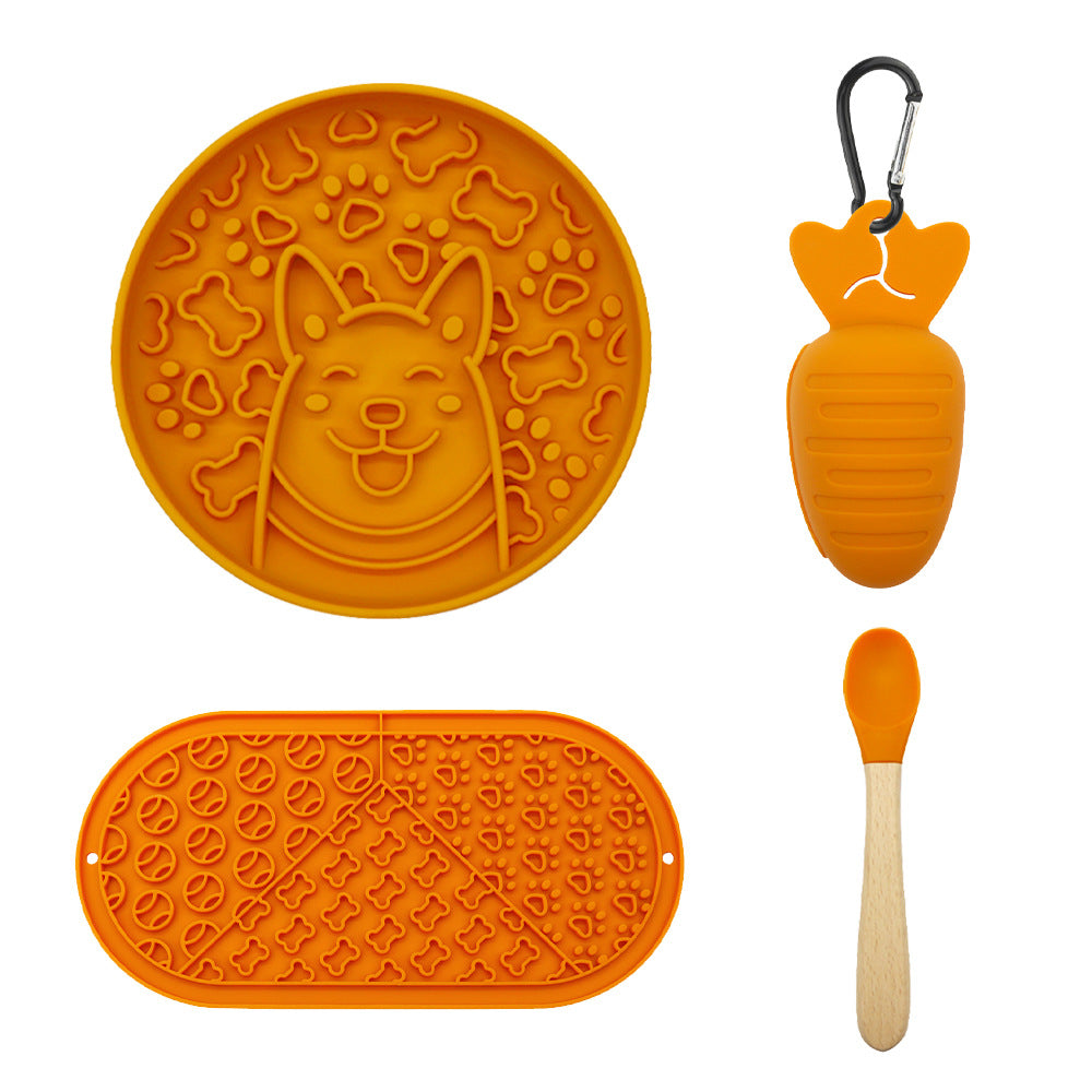 Silicone Slow Feeder Plate and Lick Mat 4-Piece Outdoor Dog Feeding Set