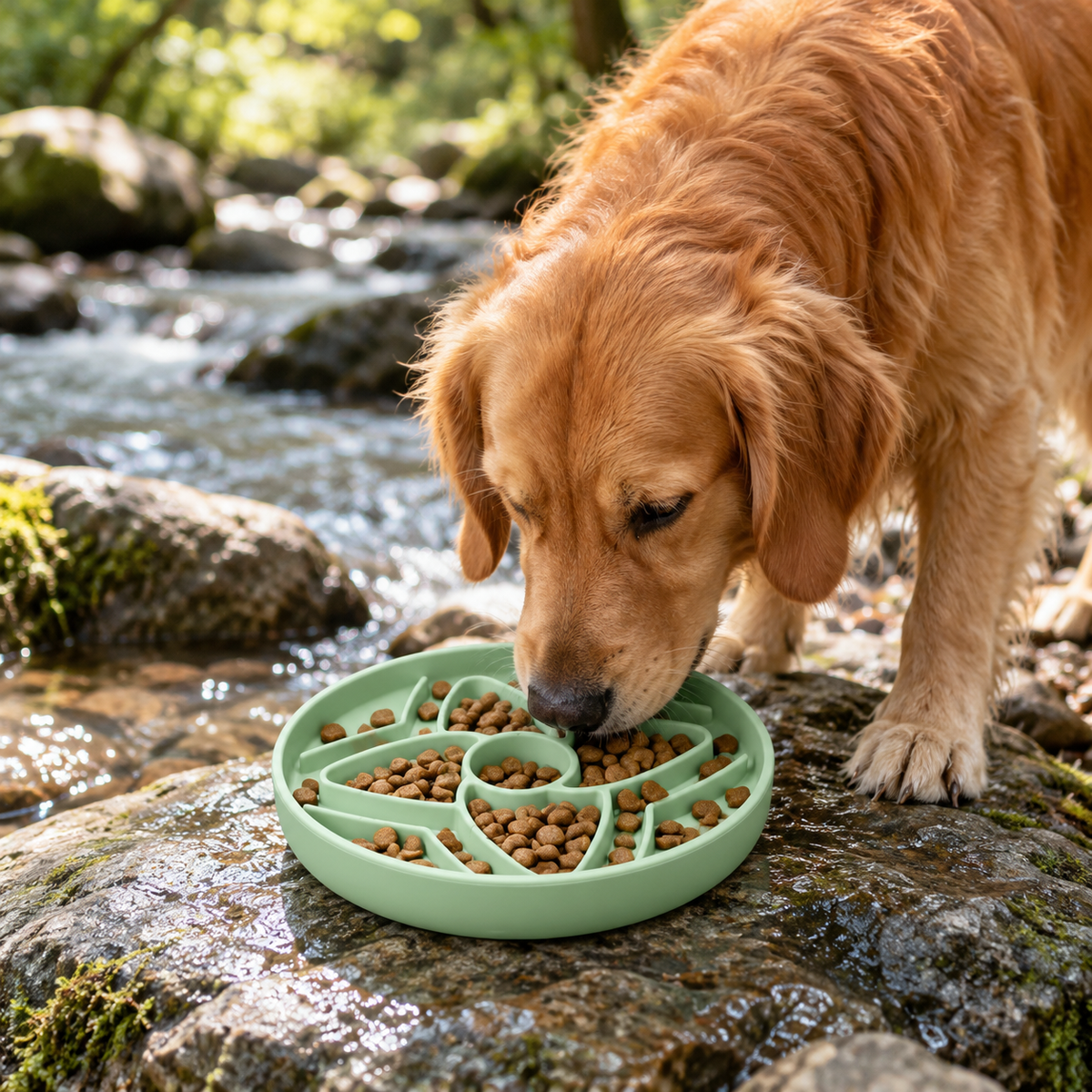 Comedero lento de silicona con diseño floral para perros, plato redondo de 190 mm para comida húmeda y seca