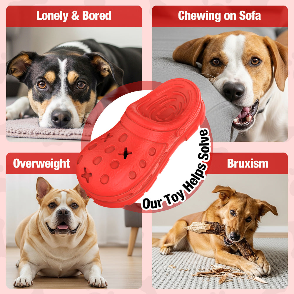 Juguete masticable de caucho natural en forma de zapatilla para perros con cavidad dispensadora de premios
