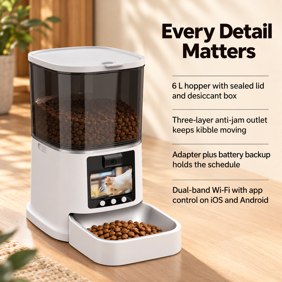 Automatic Cat Feeder with Pan Tilt Camera and Video Screen for Cats and Dogs