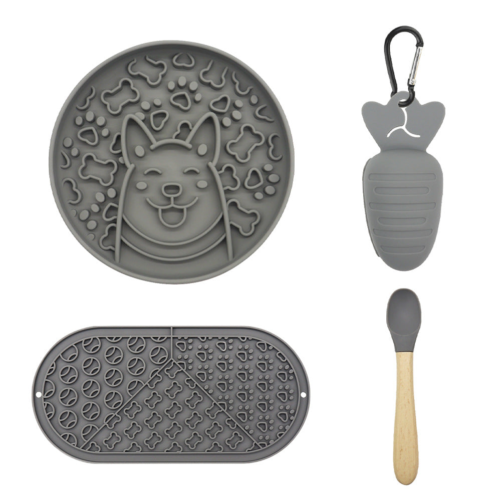 Silicone Slow Feeder Plate and Lick Mat 4-Piece Outdoor Dog Feeding Set