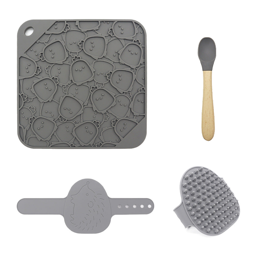 Dog Bath Lick Mat Kit with Suction Cups, Bath Brush and Silicone Spoon