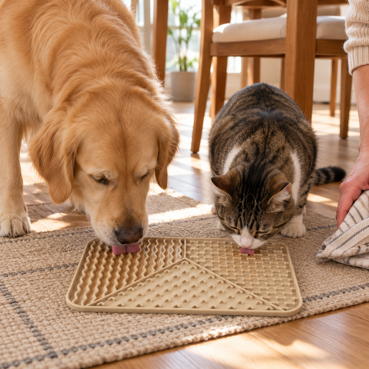 Rectangular 3-Section Textured Silicone Lick Mat with Suction Base for Dogs and Cats