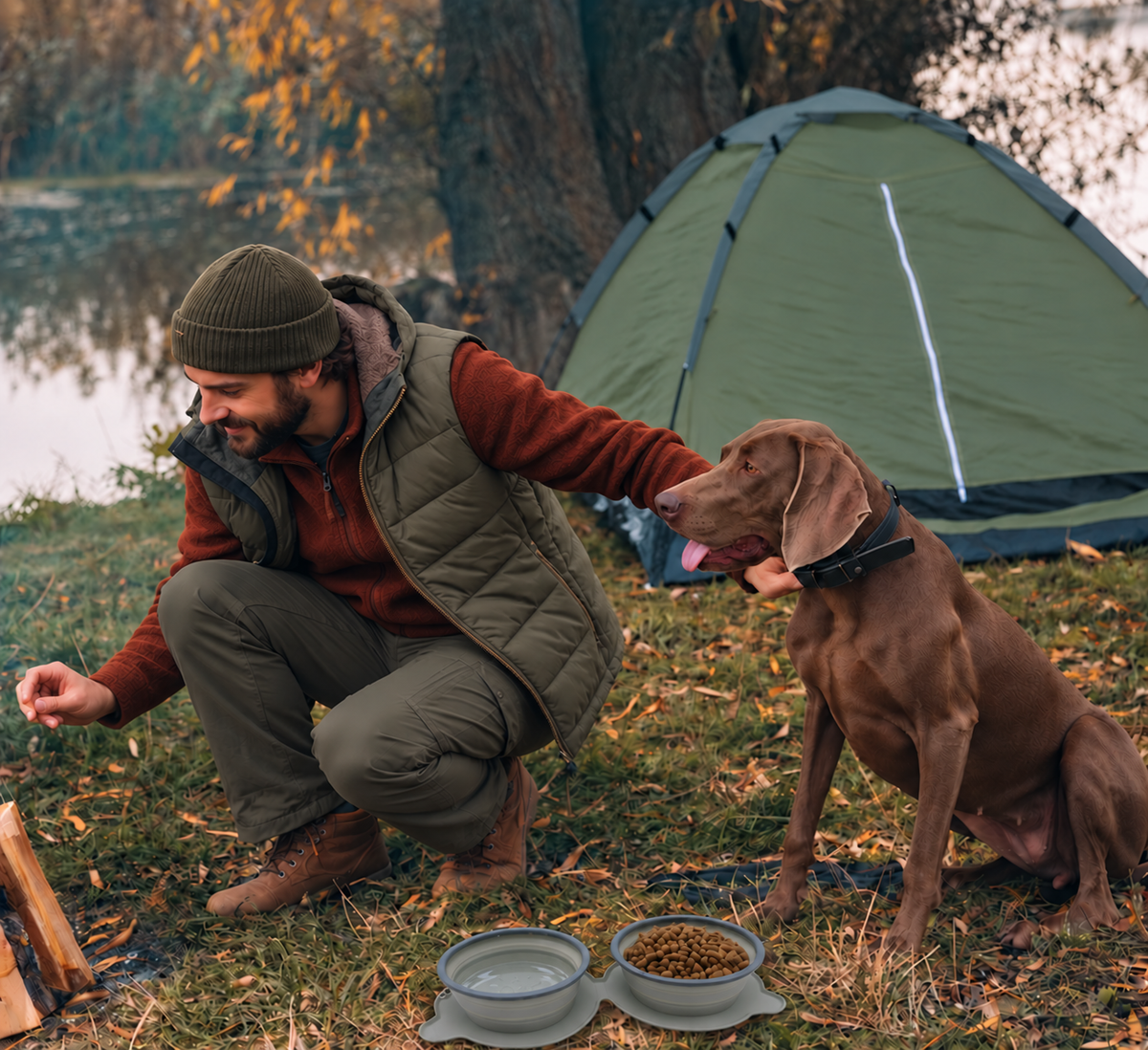 Comedero doble plegable de silicona con sistema de alimentación lenta para gatos y perros
